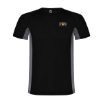 T-shirt desportiva infantil bicolor de poliéster 140 g/m2 Roly cor preto vista impressão serigrafia