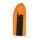 T-shirt desportiva infantil bicolor de poliéster 140 g/m2 Roly cor cor-de-laranja vista lateral