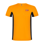 T-shirt desportiva infantil bicolor de poliéster 140 g/m2 Roly cor cor-de-laranja vista impressão serigrafia