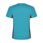 T-shirt desportiva infantil bicolor de poliéster 140 g/m2 Roly cor turquesa segunda vista traseira