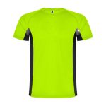 T-shirt desportiva infantil bicolor de poliéster 140 g/m2 Roly cor verde fluorescente