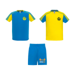 Conjunto desportivo unissexo, poliéster, 2 t-shirts 140 g/m2 Roly cor amarelo vista impressão serigrafia