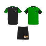 Conjunto desportivo unissexo, poliéster, 2 t-shirts 140 g/m2 Roly cor verde vista impressão serigrafia