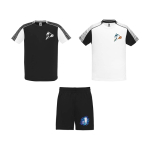 Conjunto desportivo unissexo, poliéster, 2 t-shirts 140 g/m2 Roly cor branco/preto vista impressão serigrafia