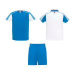 Conjunto desportivo unissexo, poliéster, 2 t-shirts 140 g/m2 Roly cor branco/azul