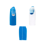 Conjunto desportivo unissexo, poliéster, 2 t-shirts 140 g/m2 Roly cor branco/azul vista lateral