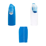 Conjunto desportivo unissexo, poliéster, 2 t-shirts 140 g/m2 Roly cor branco/azul segunda vista com lateral