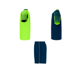 Conjunto desportivo unissexo, poliéster, 2 t-shirts 140 g/m2 Roly cor verde fluorescente vista lateral