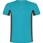 T-shirt desportiva de poliéster para homem bicolor 140 g/m2 Roly cor turquesa