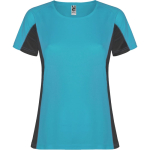 T-shirt desportiva de poliéster para mulher bicolor 140 g/m2 Roly cor turquesa