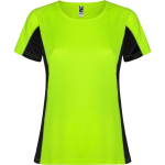 T-shirt desportiva de poliéster para mulher bicolor 140 g/m2 Roly cor verde fluorescente