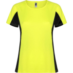 T-shirt desportiva de poliéster para mulher bicolor 140 g/m2 Roly cor amarelo fluorescente