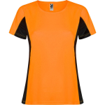 T-shirt desportiva de poliéster para mulher bicolor 140 g/m2 Roly cor cor-de-laranja fluorescente