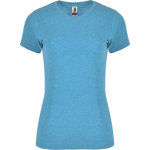 T-shirt jaspeada de algodão e poliéster para mulher 150 g/m2 Roly cor turquesa