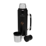 Garrafa Stanley Classic em aço inoxidável com copo para beber 1L cor preto mate vista impressão tampografia