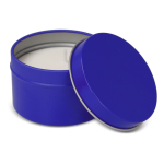 Vela de cera vegetal em frasco monocromático de aço reciclado circular cor azul terceira vista