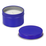 Vela de cera vegetal em frasco monocromático de aço reciclado circular cor azul quinta vista