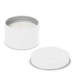 Vela de cera vegetal em frasco monocromático de aço reciclado circular cor branco quinta vista