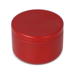 Vela de cera vegetal em frasco de aço reciclado circular cor vermelho