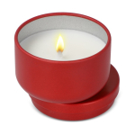 Vela de cera vegetal em frasco de aço reciclado circular cor vermelho segunda vista