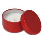 Vela de cera vegetal em frasco de aço reciclado circular cor vermelho terceira vista