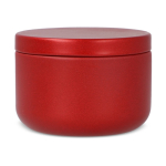 Vela de cera vegetal em frasco de aço reciclado circular cor vermelho quarta vista