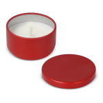 Vela de cera vegetal em frasco de aço reciclado circular cor vermelho quinta vista
