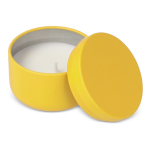 Vela de cera vegetal em frasco de aço reciclado circular cor amarelo terceira vista