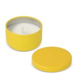 Vela de cera vegetal em frasco de aço reciclado circular cor amarelo quinta vista