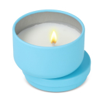 Vela de cera vegetal em frasco de aço reciclado circular cor azul-claro segunda vista