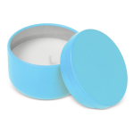 Vela de cera vegetal em frasco de aço reciclado circular cor azul-claro terceira vista