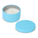 Vela de cera vegetal em frasco de aço reciclado circular cor azul-claro quinta vista