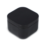 Vela de cera vegetal com aroma a baunilha em frasco de metal cúbico cor preto