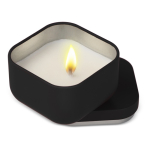 Vela de cera vegetal com aroma a baunilha em frasco de metal cúbico cor preto segunda vista
