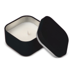 Vela de cera vegetal com aroma a baunilha em frasco de metal cúbico cor preto quarta vista