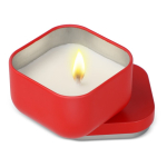Vela de cera vegetal com aroma a baunilha em frasco de metal cúbico cor vermelho segunda vista