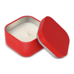 Vela de cera vegetal com aroma a baunilha em frasco de metal cúbico cor vermelho terceira vista