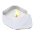 Vela de cera vegetal com aroma a baunilha em frasco de metal cúbico cor branco segunda vista