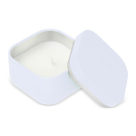 Vela de cera vegetal com aroma a baunilha em frasco de metal cúbico cor branco terceira vista