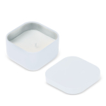 Vela de cera vegetal com aroma a baunilha em frasco de metal cúbico cor branco quinta vista