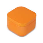 Vela de cera vegetal com aroma a baunilha em frasco de metal cúbico cor cor-de-laranja