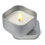 Vela de cera vegetal com aroma a baunilha em frasco de metal cúbico cor prateado segunda vista