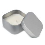 Vela de cera vegetal com aroma a baunilha em frasco de metal cúbico cor prateado terceira vista