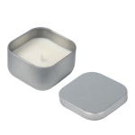 Vela de cera vegetal com aroma a baunilha em frasco de metal cúbico cor prateado quinta vista