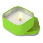 Vela de cera vegetal com aroma a baunilha em frasco de metal cúbico cor verde-lima segunda vista