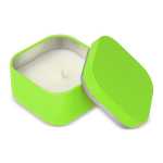 Vela de cera vegetal com aroma a baunilha em frasco de metal cúbico cor verde-lima terceira vista