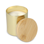 Vela de cera vegetal em frasco de alumínio reciclado metalizado cor dourado terceira vista