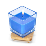 Vela de cera vegetal em frasco de vidro com tampa de bambu cor azul segunda vista