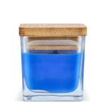 Vela de cera vegetal em frasco de vidro com tampa de bambu cor azul quinta vista