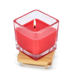 Vela de cera vegetal em frasco de vidro com tampa de bambu cor vermelho segunda vista